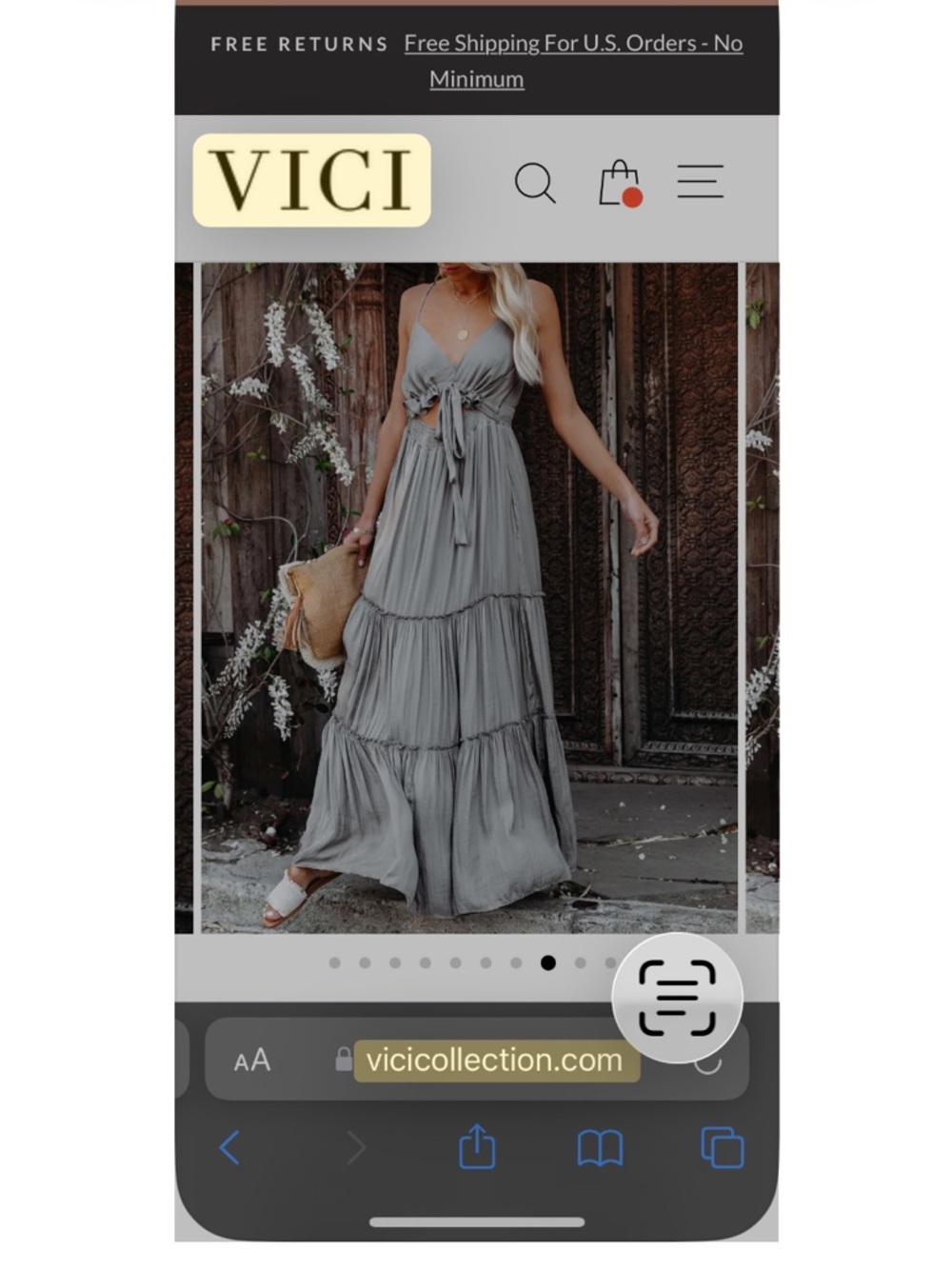 Vici Light Gray Tiered Maxi Dress with Front Tie